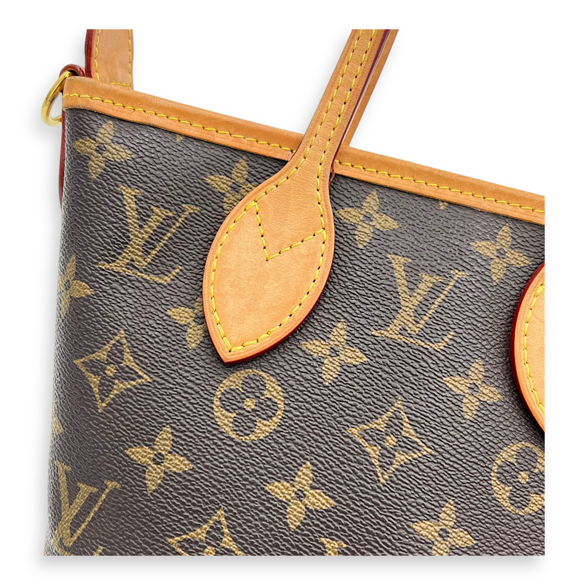 Neverfull Top Handle Bag BB Brown in Monogram Coated Canvas, Gold hardware