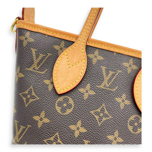 Neverfull Top Handle Bag BB Brown in Monogram Coated Canvas, Gold hardware