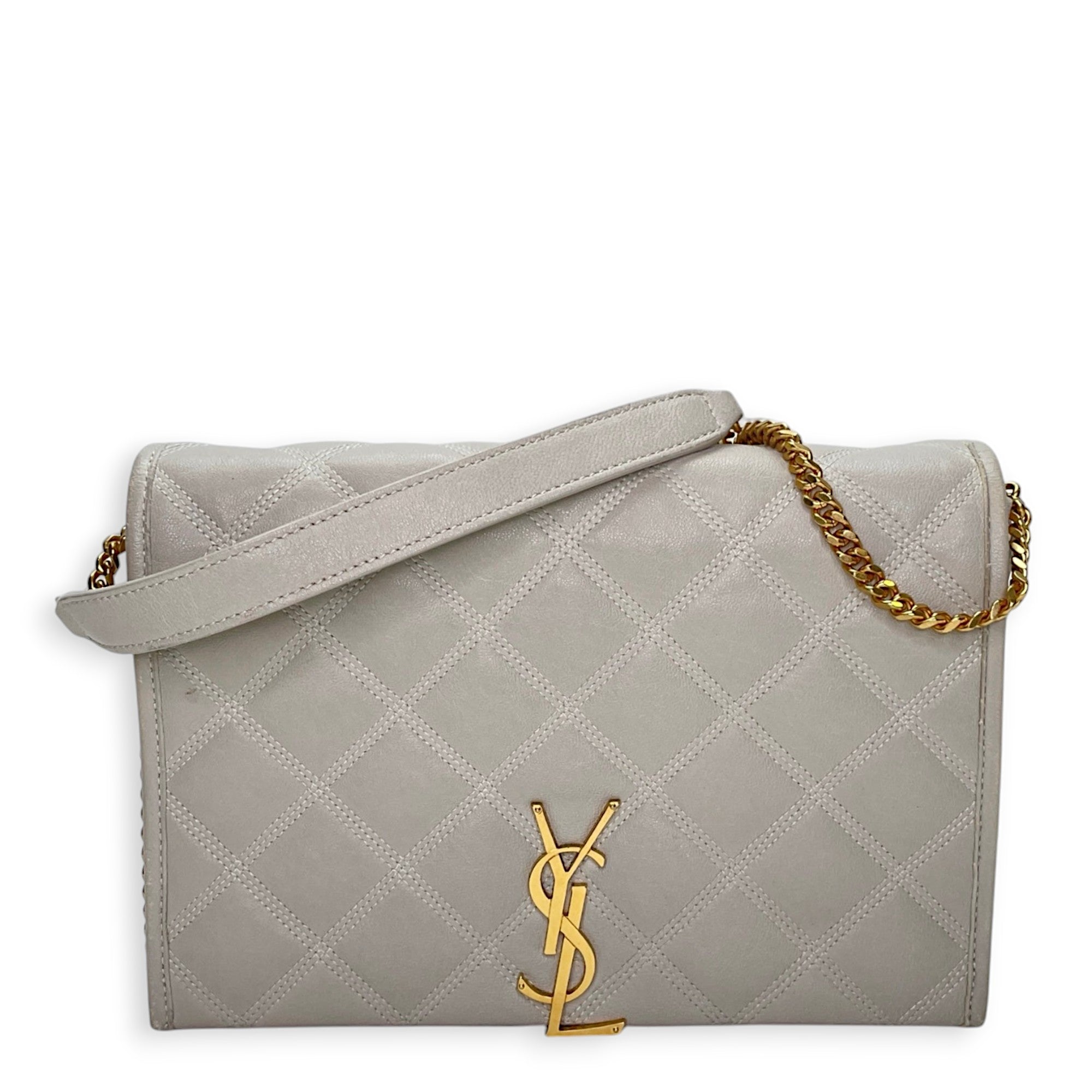 Saint Laurent Becky Cream Shoulder Bag in Calfskin Gold hardware Singapore