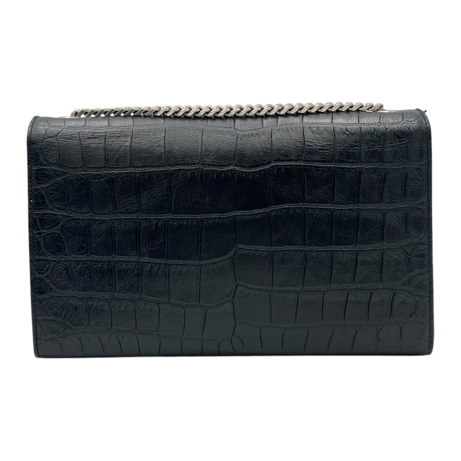 Saint Laurent Kate Crossbody Bag Black in Crocodile Embossed Calfskin, Silver hardware_2