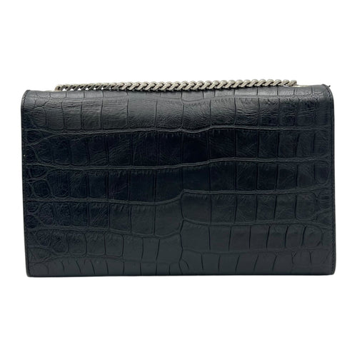 Saint Laurent Kate Crossbody Bag Black in Crocodile Embossed Calfskin, Silver hardware_2