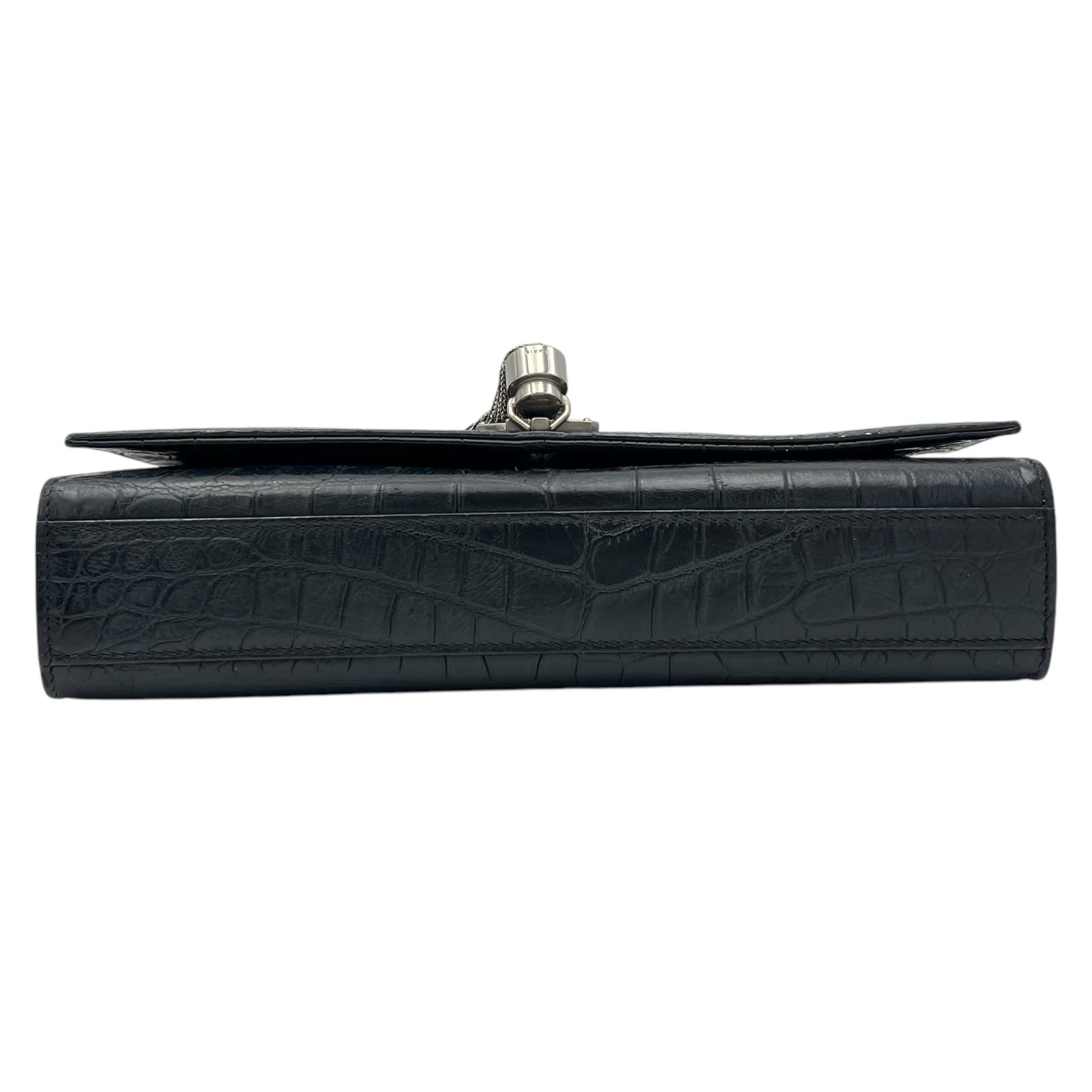 Saint Laurent Kate Crossbody Bag Black in Crocodile Embossed Calfskin, Silver hardware_4