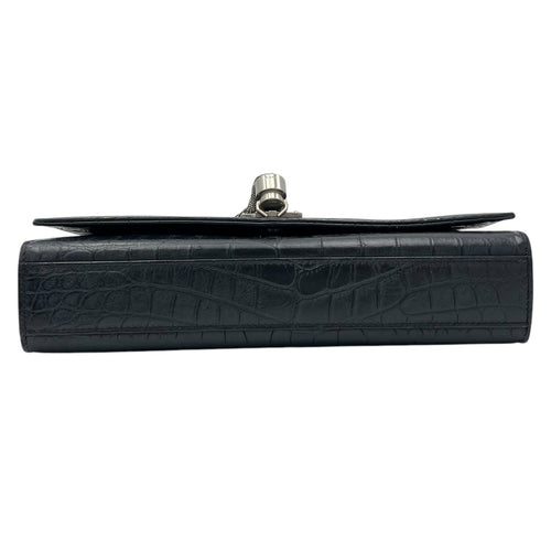 Saint Laurent Kate Crossbody Bag Black in Crocodile Embossed Calfskin, Silver hardware_4