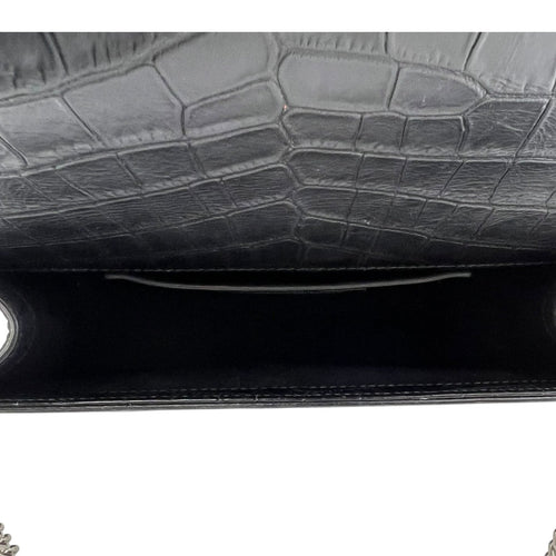 Saint Laurent Kate Crossbody Bag Black in Crocodile Embossed Calfskin, Silver hardware_5