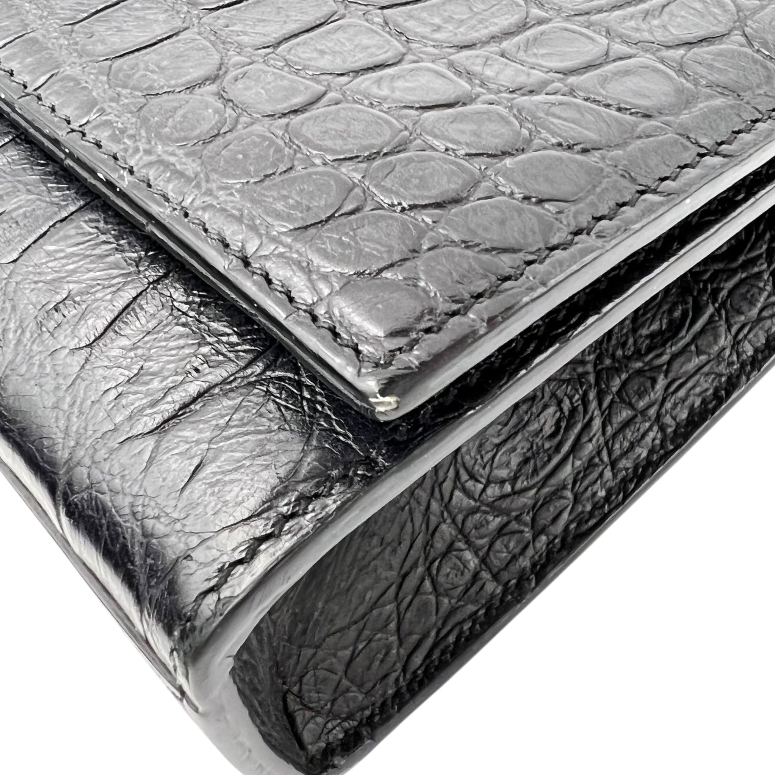 Saint Laurent Kate Crossbody Bag Black in Crocodile Embossed Calfskin, Silver hardware_9