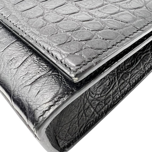 Saint Laurent Kate Crossbody Bag Black in Crocodile Embossed Calfskin, Silver hardware_9