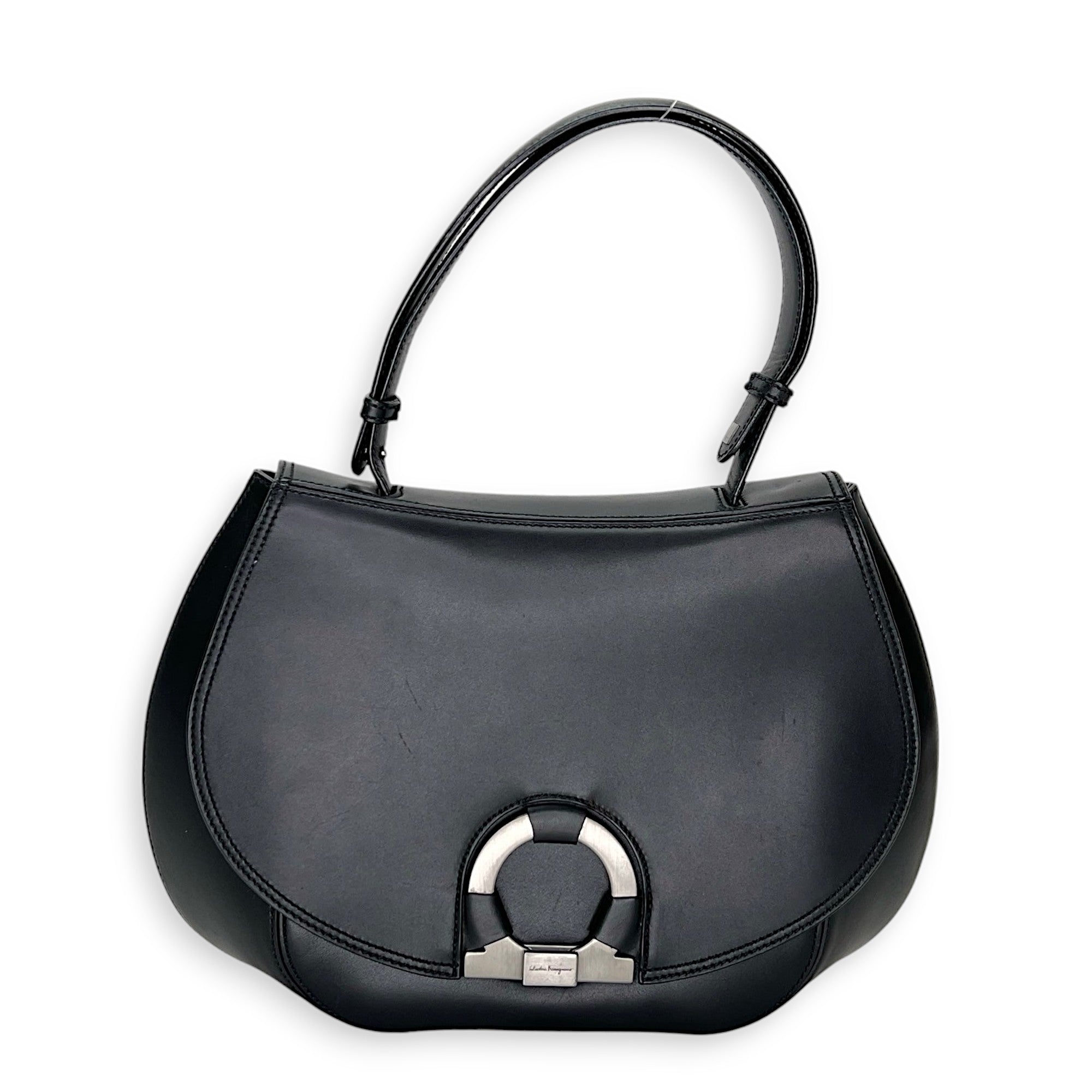 Salvatore Ferragamo  Gancini Flap Top handle bag in Calfskin, Silver Hardware_1