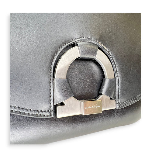 Salvatore Ferragamo  Gancini Flap Top handle bag in Calfskin, Silver Hardware_6