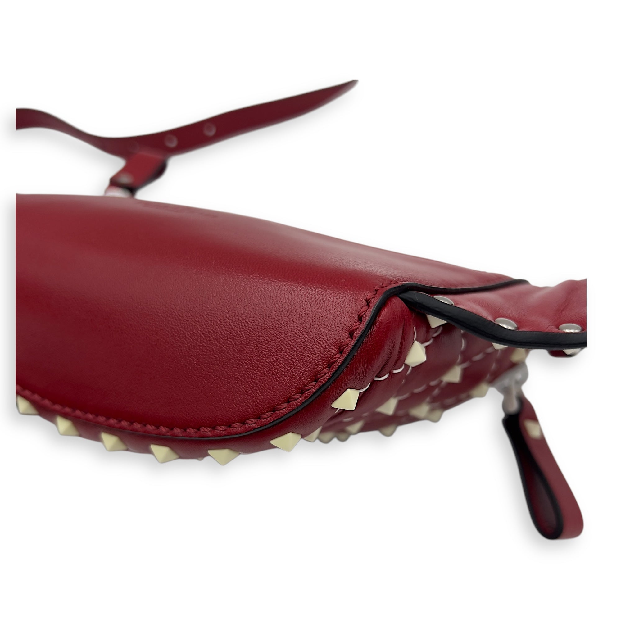 Valentino Rockstud Belt Bag Red in Calfskin, Lacquered Metal hardware_10