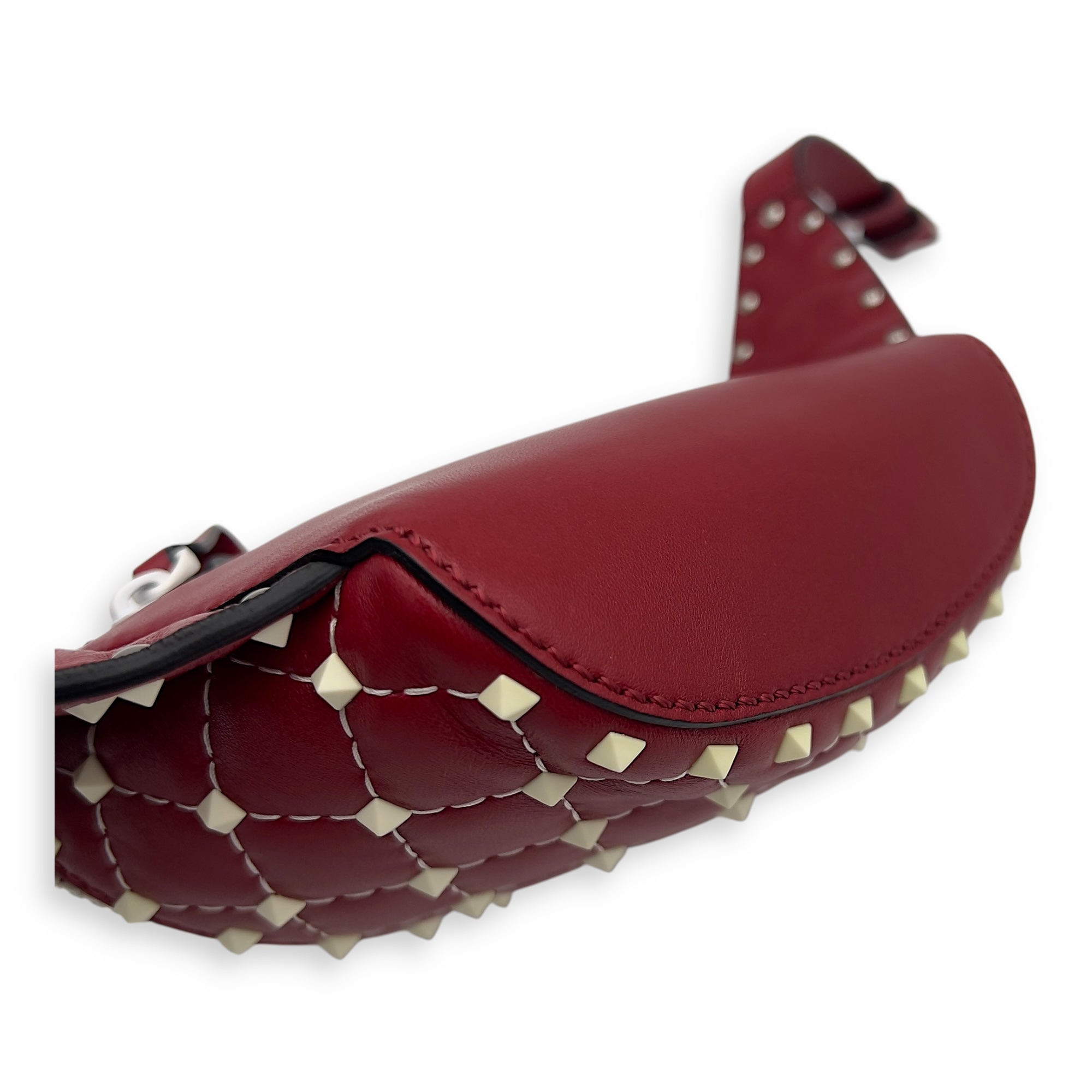 Valentino Rockstud Belt Bag Red in Calfskin, Lacquered Metal hardware_11