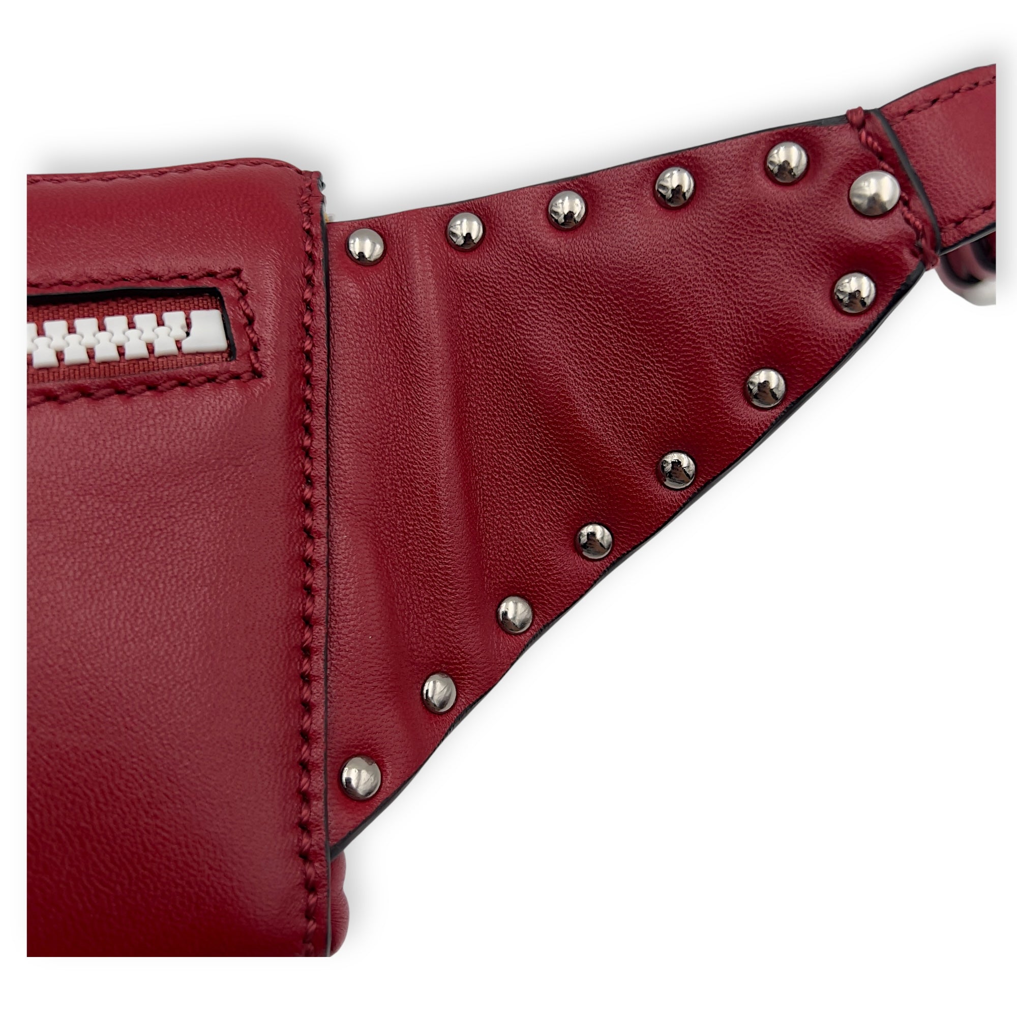 Valentino Rockstud Belt Bag Red in Calfskin, Lacquered Metal hardware_12