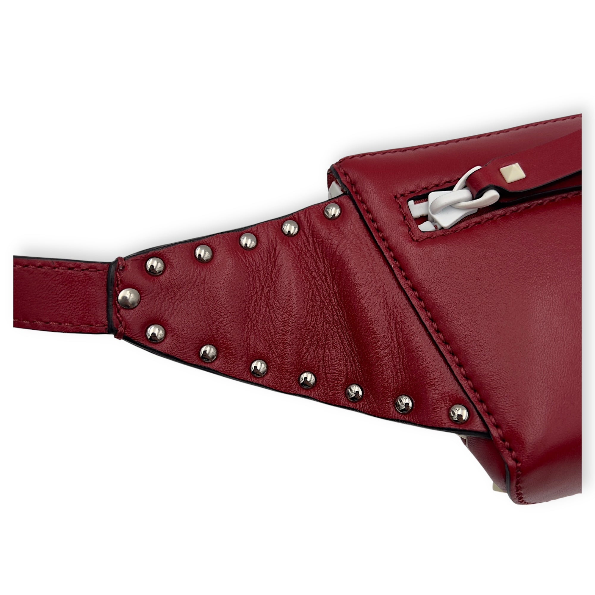 Valentino Rockstud Belt Bag Red in Calfskin, Lacquered Metal hardware_13