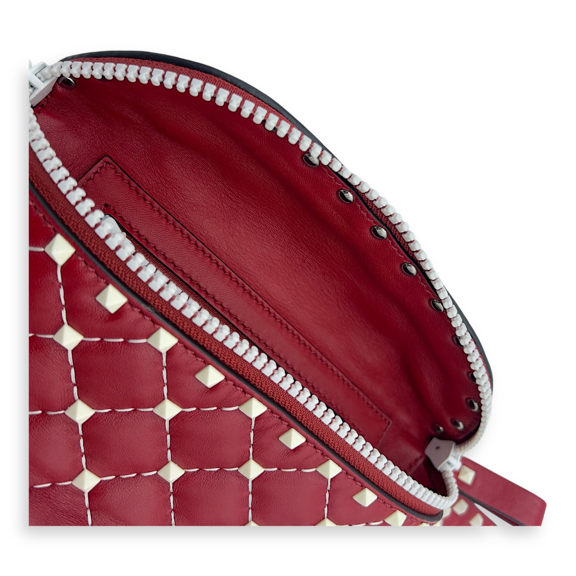 Valentino Rockstud Belt Bag Red in Calfskin, Lacquered Metal hardware_14