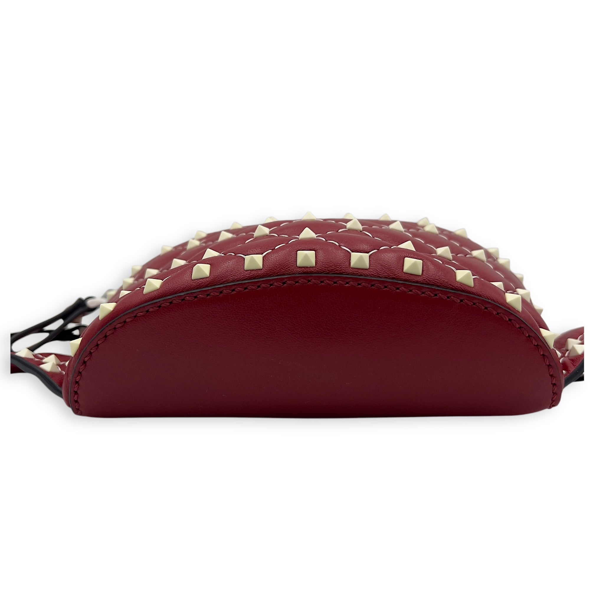 Valentino Rockstud Belt Bag Red in Calfskin, Lacquered Metal hardware_3
