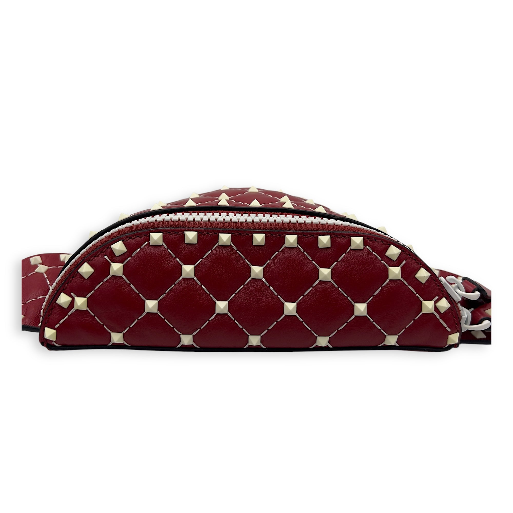 Valentino Rockstud Belt Bag Red in Calfskin, Lacquered Metal hardware_4