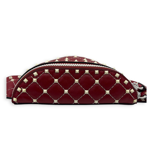 Valentino Rockstud Belt Bag Red in Calfskin, Lacquered Metal hardware_4