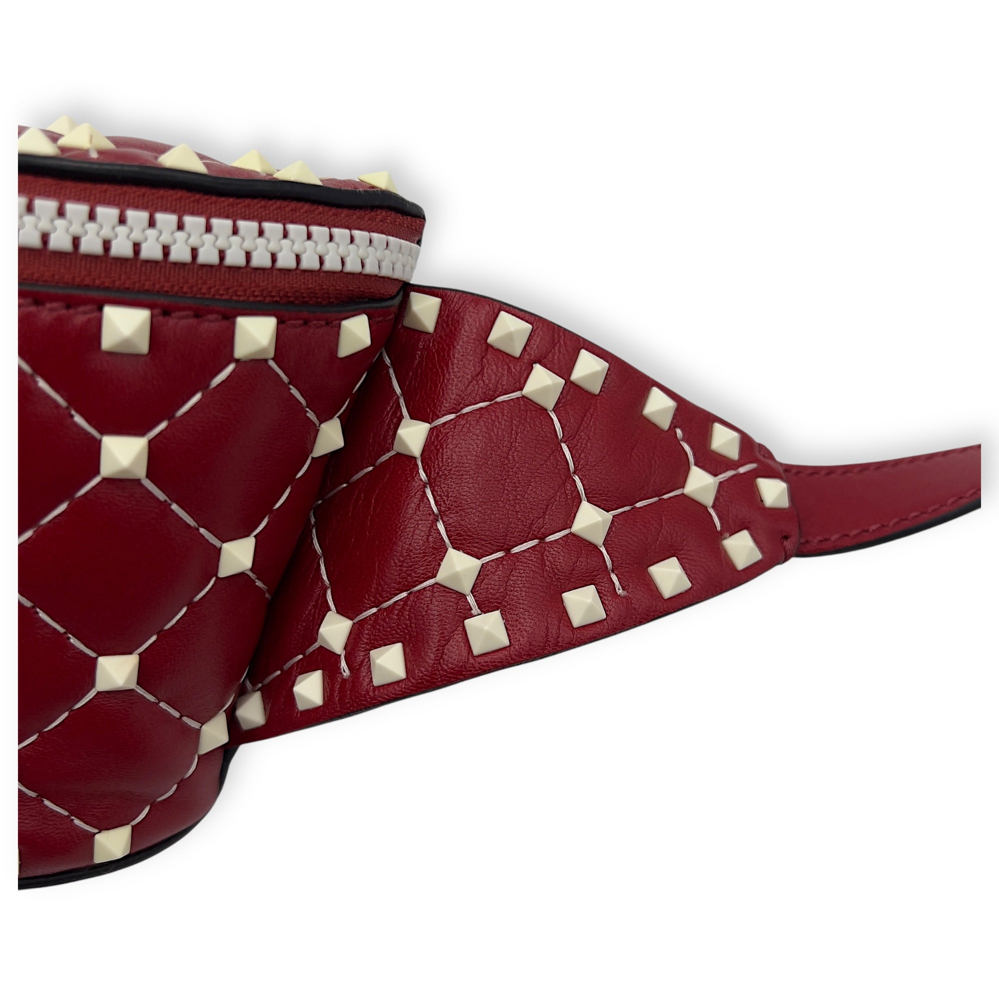 Valentino Rockstud Belt Bag Red in Calfskin, Lacquered Metal hardware_9