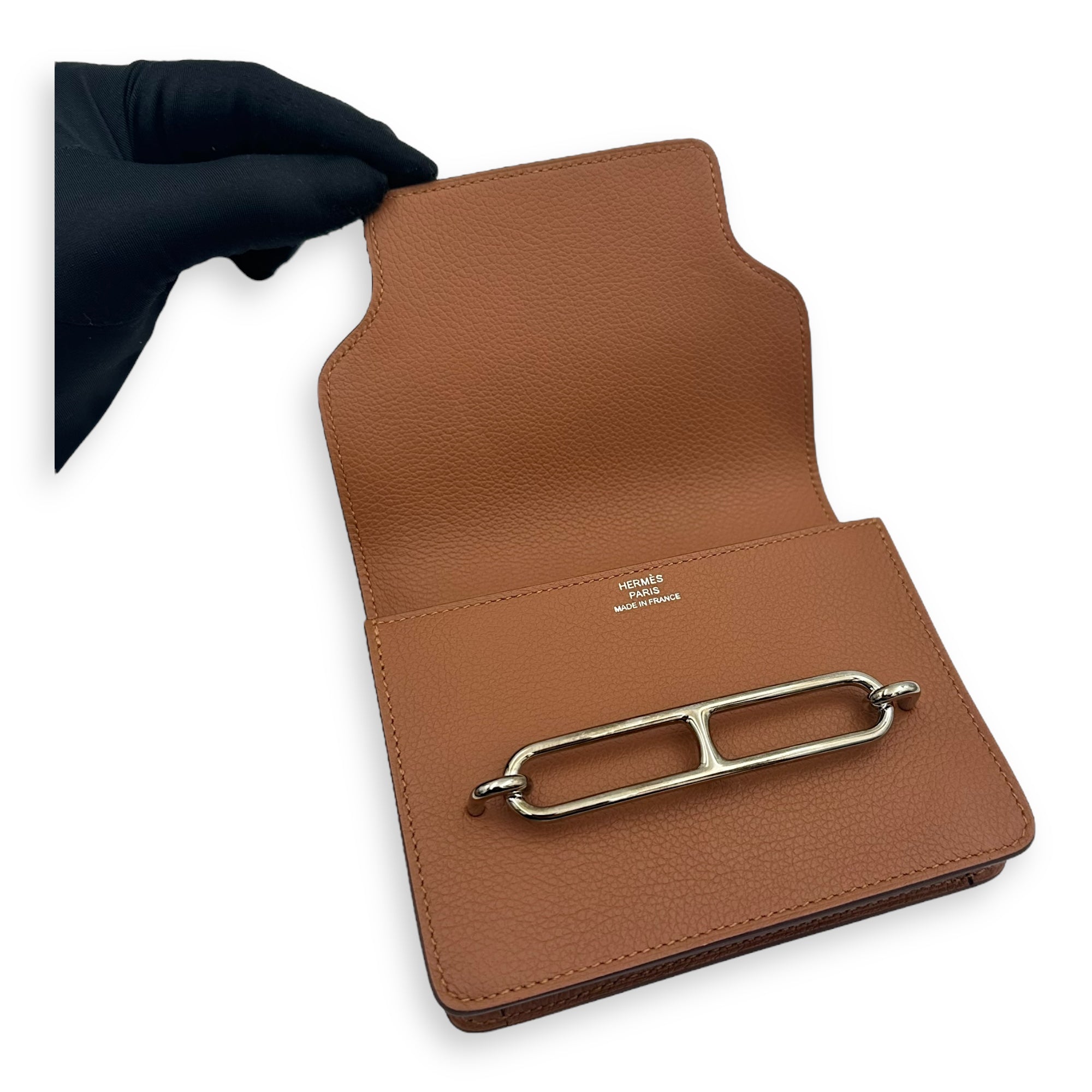 Hermès Roulis Slim Gold/ Vert Fizz Wallet in Evercolor, Permabrass hardware_7