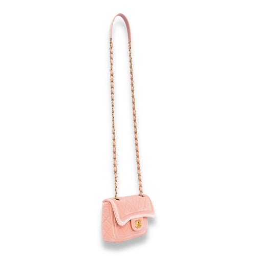 Seasonal CC Mini Pink Shoulder Bag in Velvet, Gold hardware