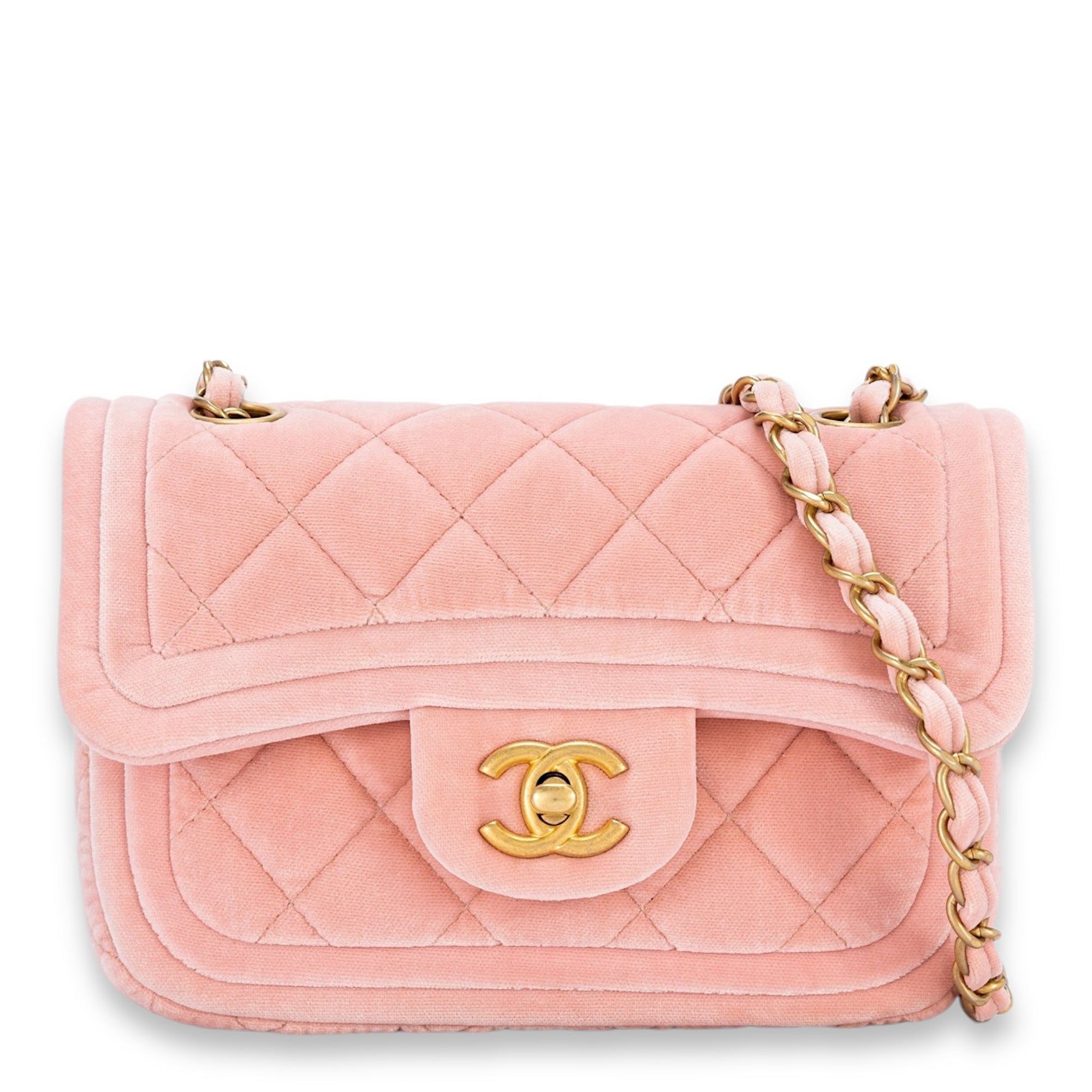 Seasonal CC Mini Pink Shoulder Bag in Velvet, Gold hardware