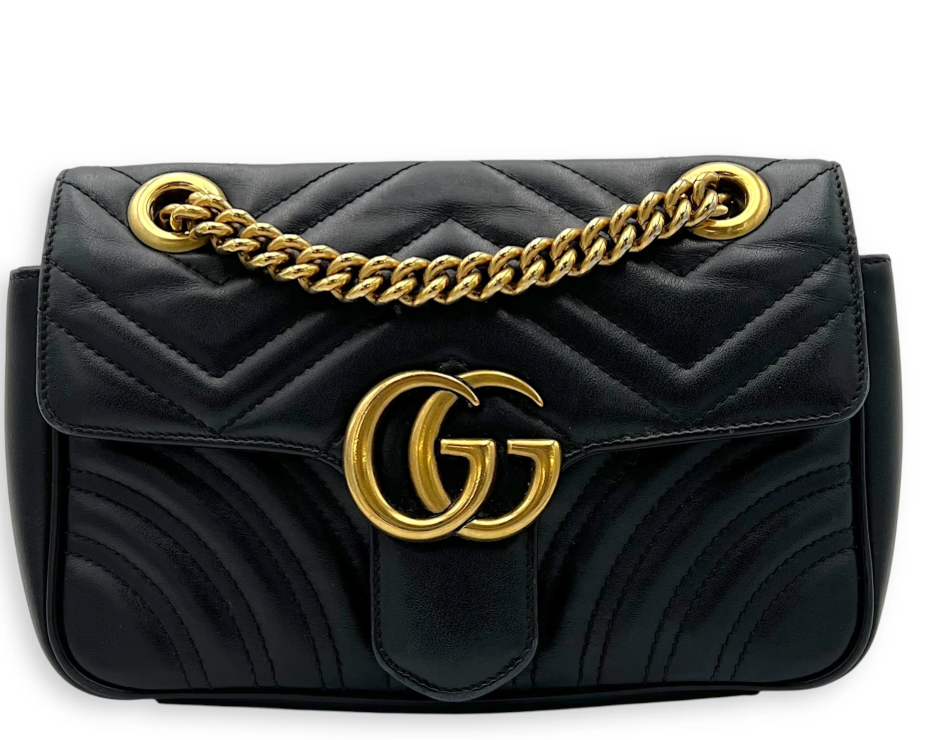 GG Marmont Crossbody Bag Mini Black in Calfskin, Gold hardware