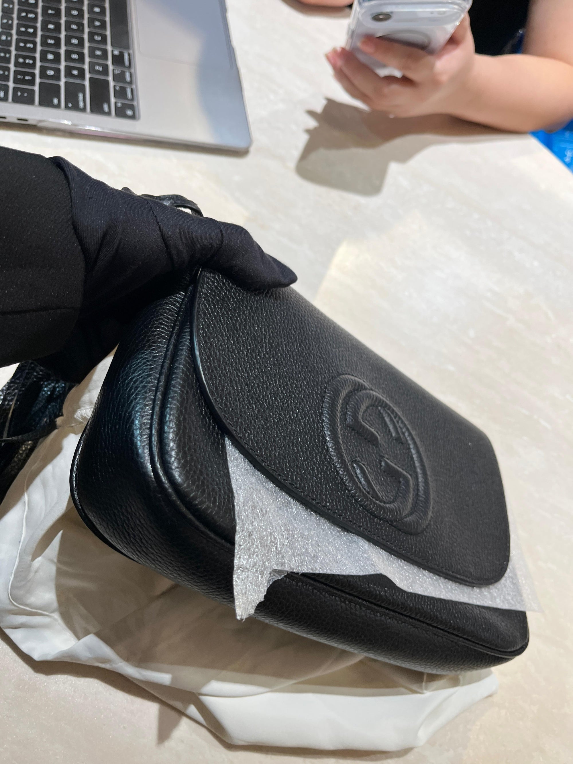 Soho Shoulder Bag Black in Calfskin, Gold hardware