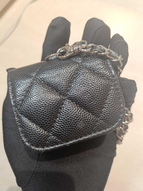 CC Black Airpods Case in Caviar Leather, Silver hardware