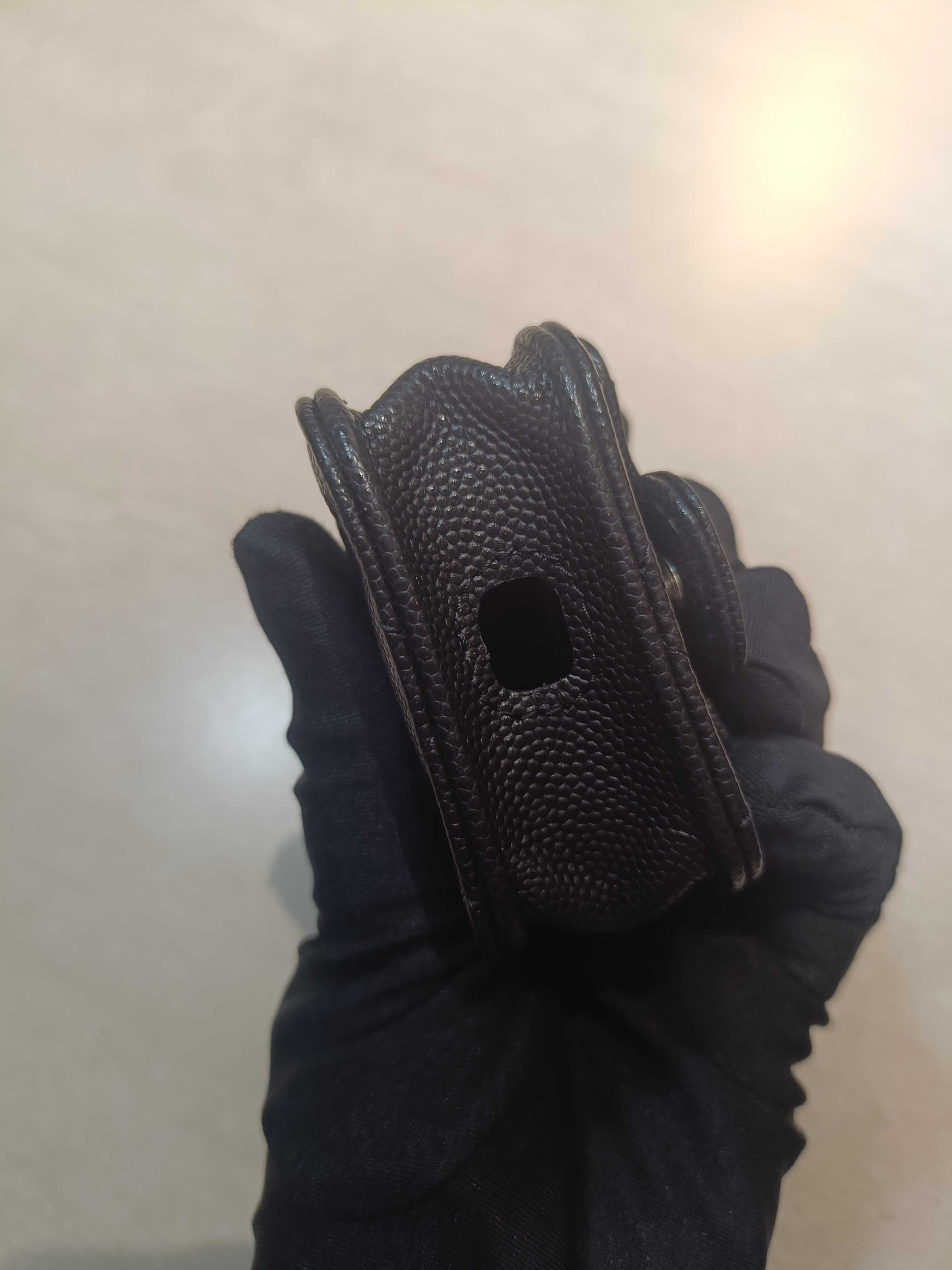 CC Black Airpods Case in Caviar Leather, Silver hardware