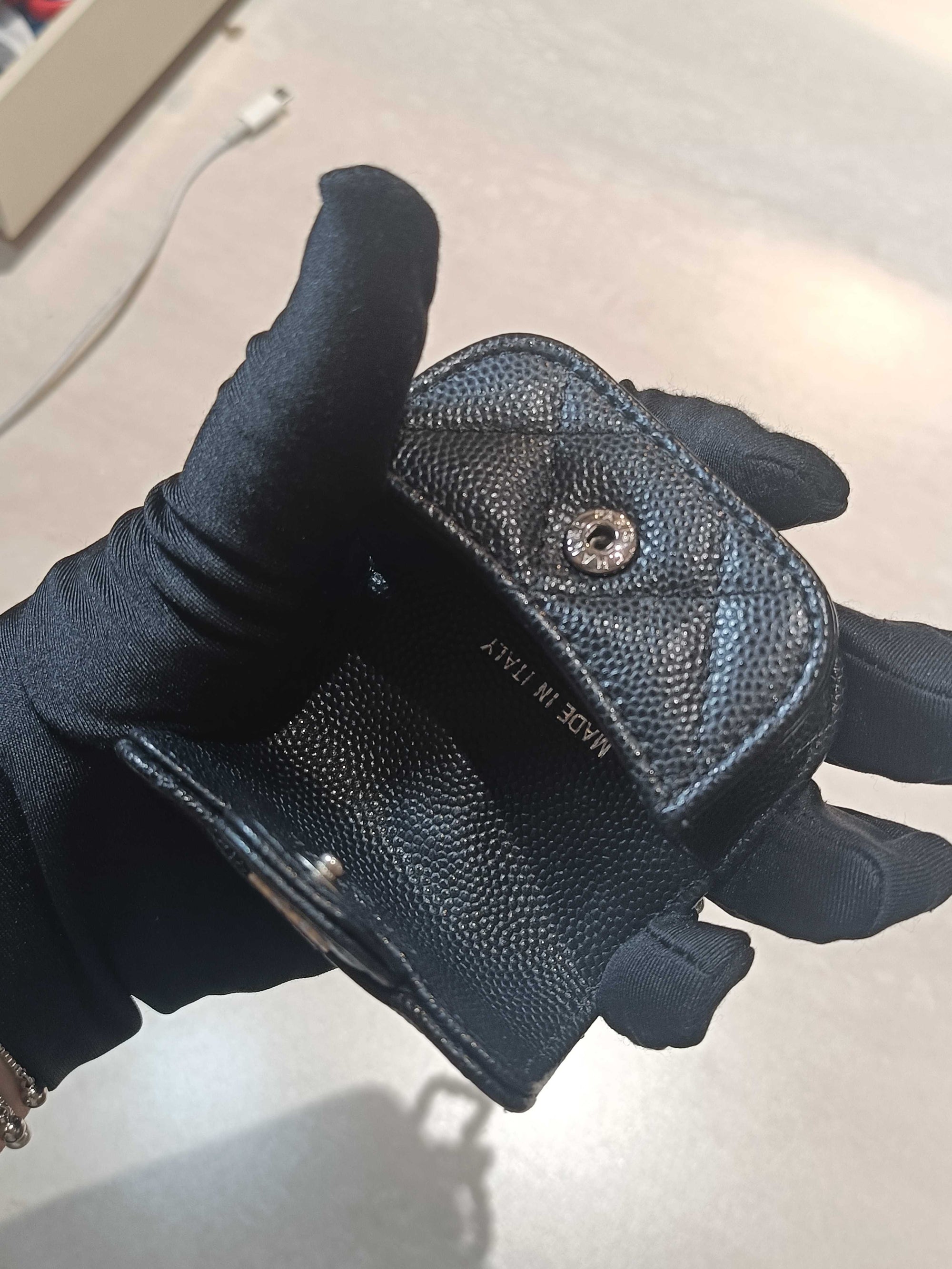 CC Black Airpods Case in Caviar Leather, Silver hardware