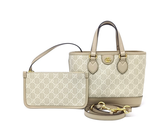 Ophidia White Tote Bag in Coated Canvas, Gold hardware