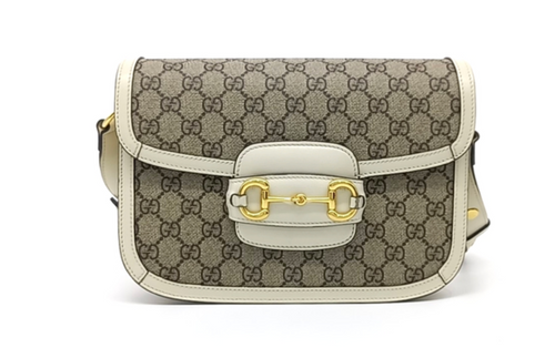 Horsebit 1955 White Shoulder Bag in Coated Canvas, Gold hardware