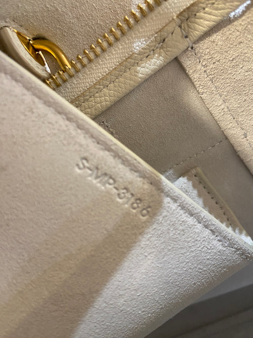 Belt Mini White Top Handle Bag in Calfskin, Gold hardware