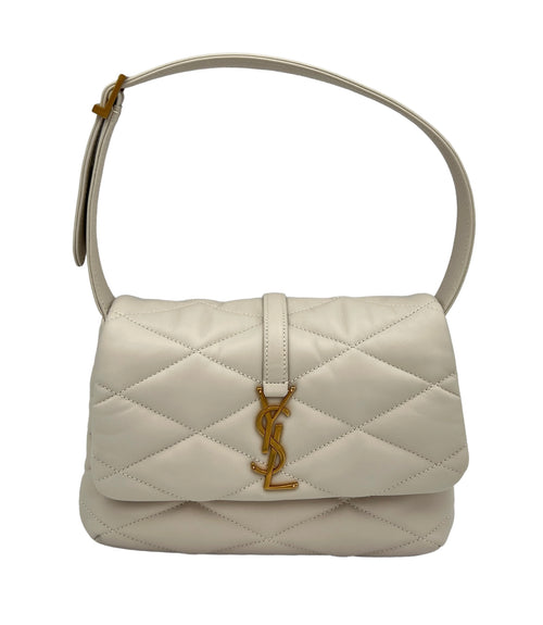 Le 5 A 7 White Shoulder Bag in Calfskin, Gold hardware