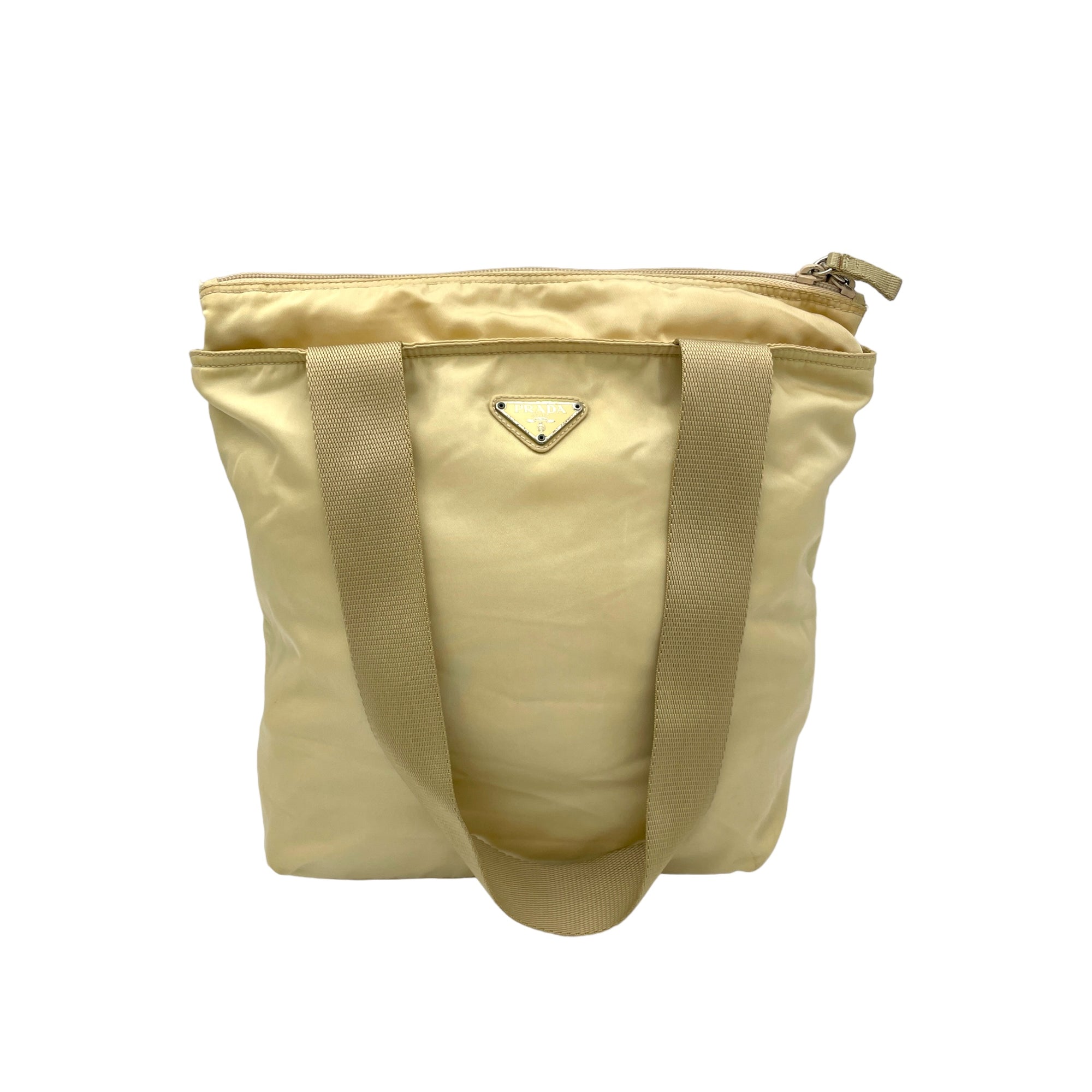 Logo Beige Shoulder Bag in Nylon, Silver hardware