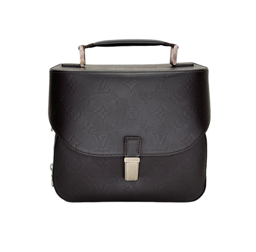 Cafe Monogram Glace Charly Camera Brown Top Handle Bag in Calfskin, Silver hardware