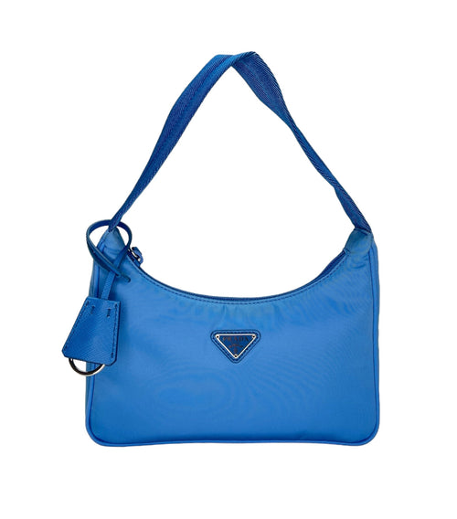 Re-Edition 2000 Blue Shoulder Bag in Re-Nylon, Silver hardware