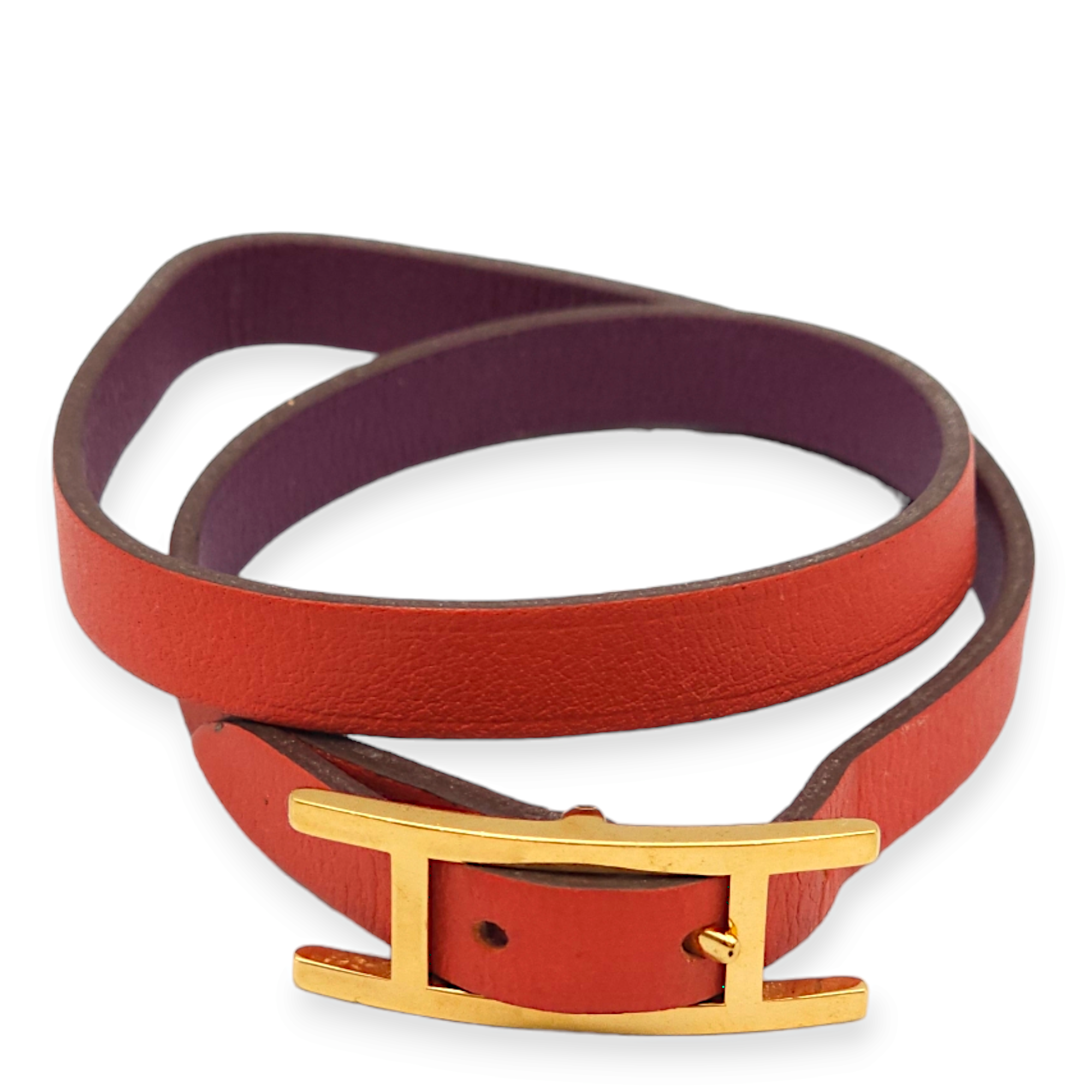 Behapi Double Tour Small Anemone/Capucine Bracelet in Swift, Gold hardware