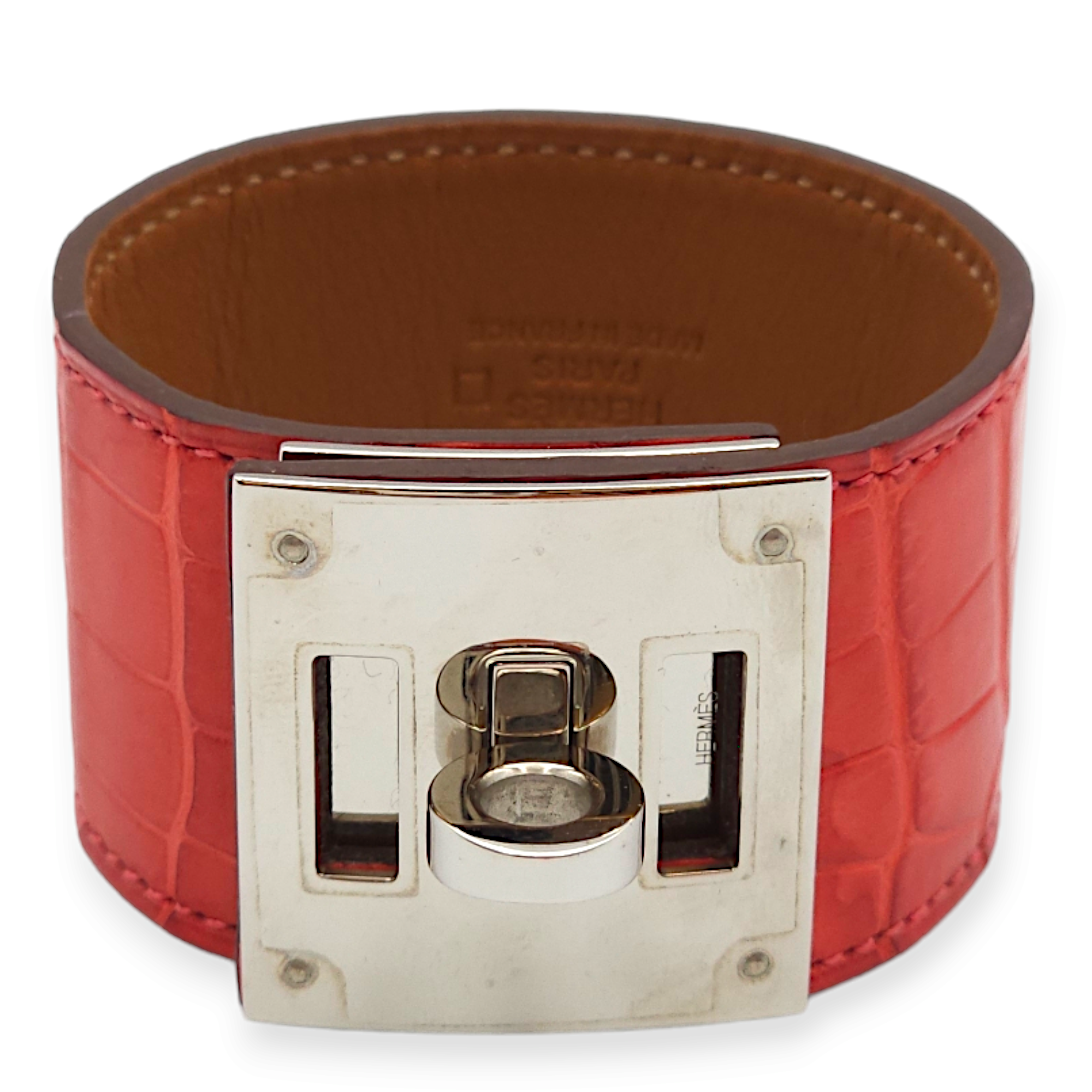 Kelly Dog Geranium Bracelet in Matte Alligator, Palladium hardware