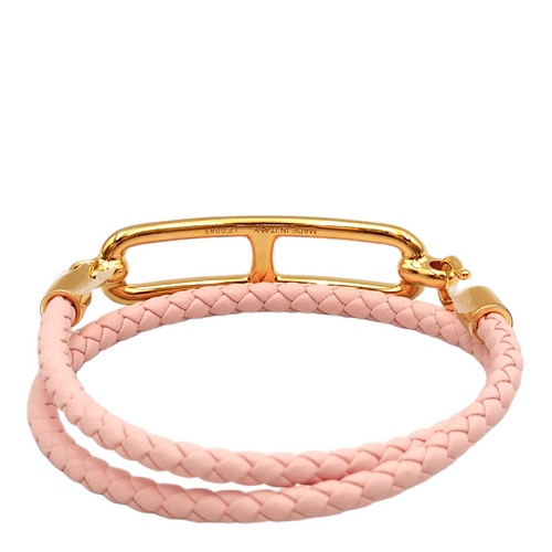 Roulis Double Tour T1 Rose Sakura Bracelet in Swift, Gold hardware