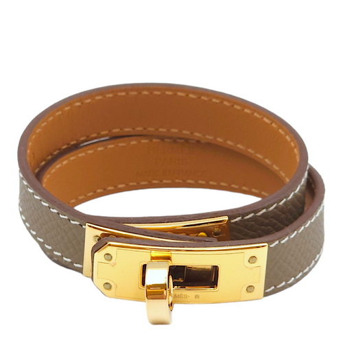 Kelly Double Tour T2 Etoupe Bracelet in Epsom, Gold hardware