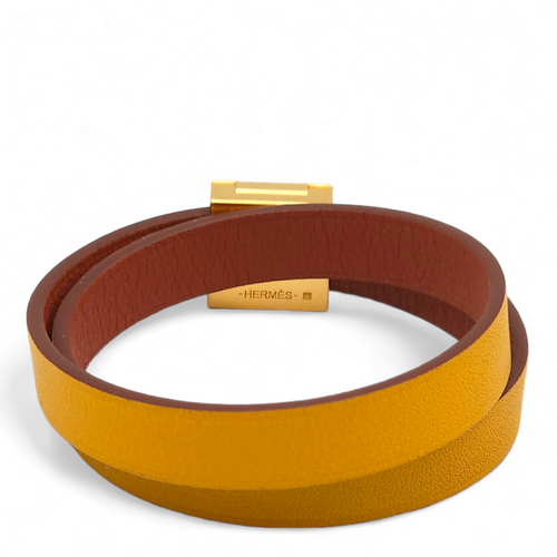 Reversible Medor Infiniti Double tour T2 Cuivre & Jaune Ambre Bracelet in Swift, Gold hardware