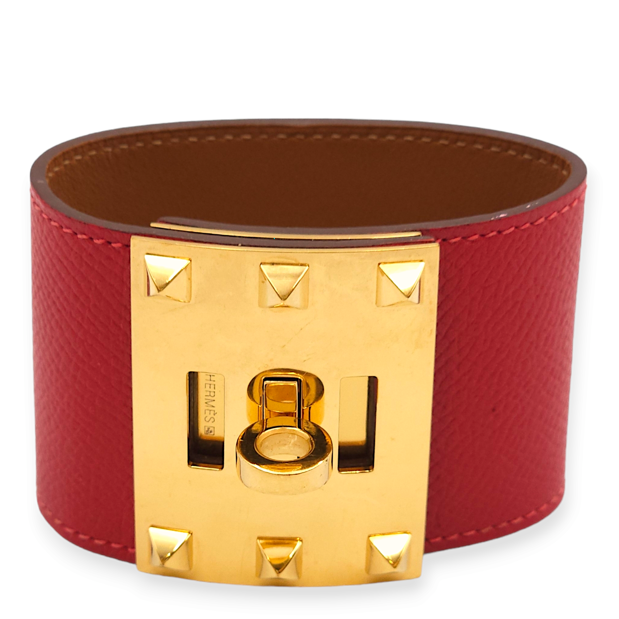 Kelly Dog Extreme Small Rouge Casaque Bracelet in Epsom, Gold hardware