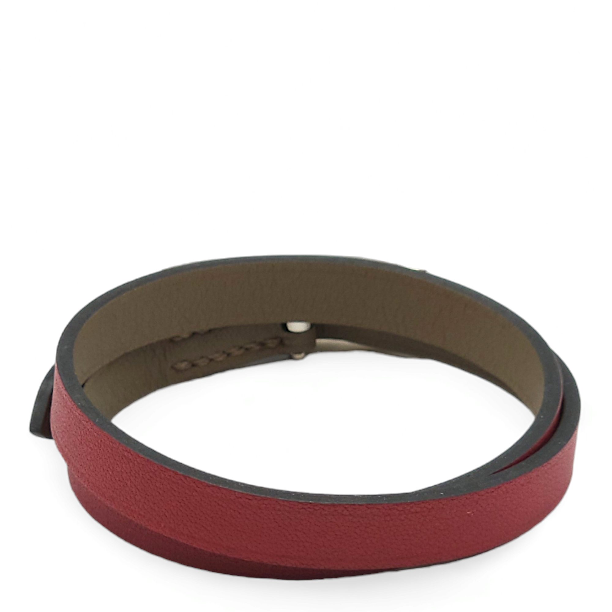 Behapi Double Tour Rouge Grenat/Etain Bracelet in Swift, Palladium hardware