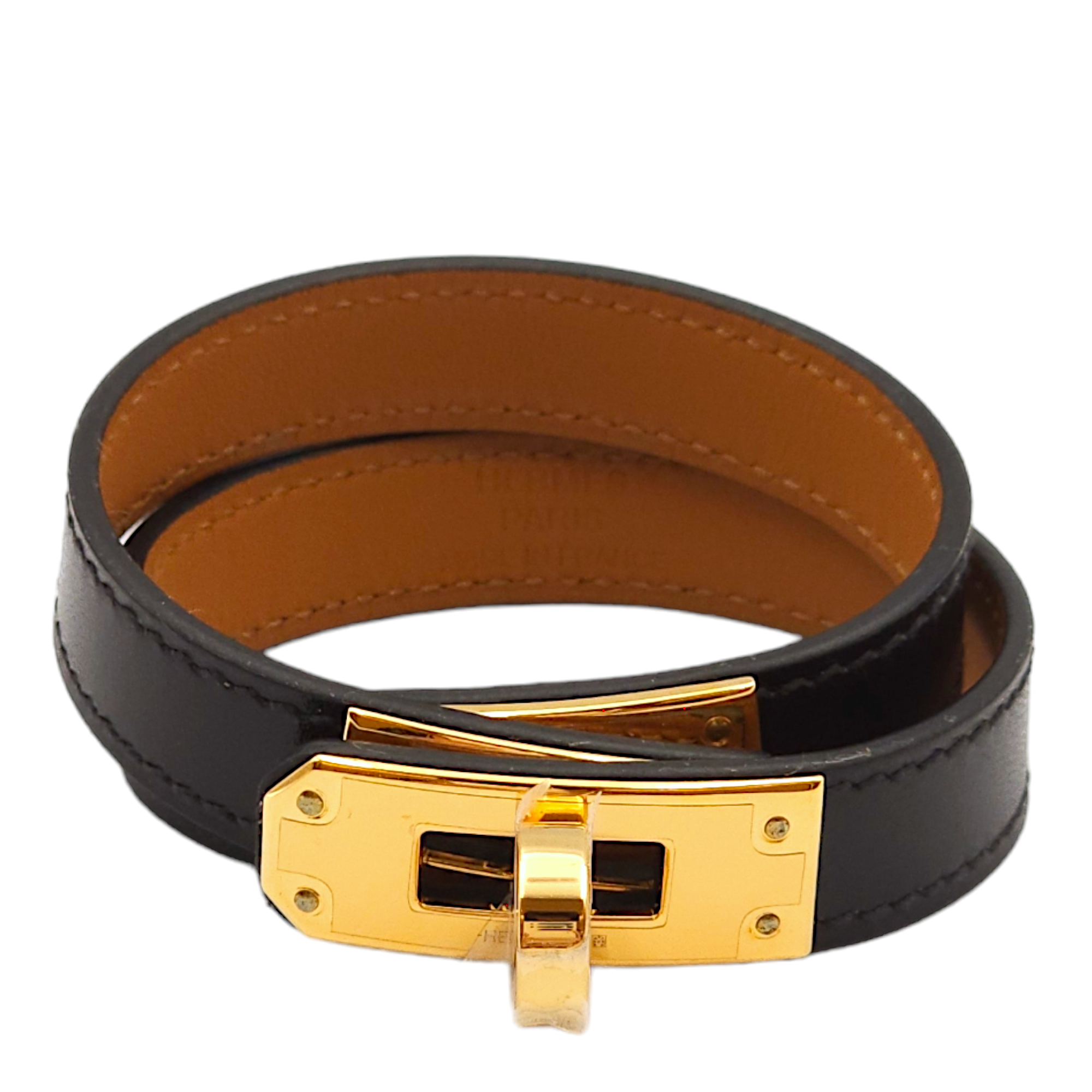 Kelly Double Tour T2 Black Bracelet in Box, Gold hardware