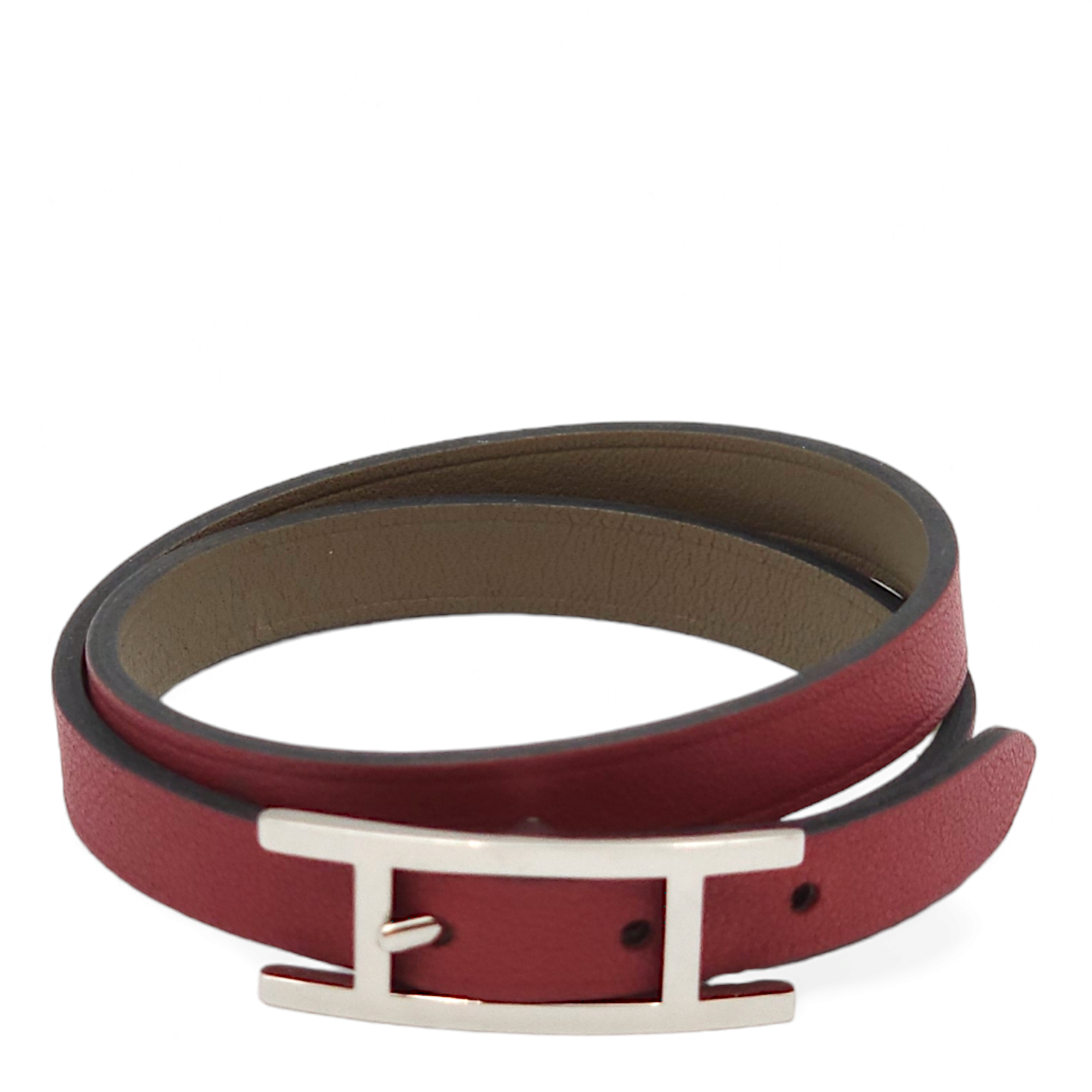 Behapi Double Tour Rouge Grenat/Etain Bracelet in Swift, Palladium hardware