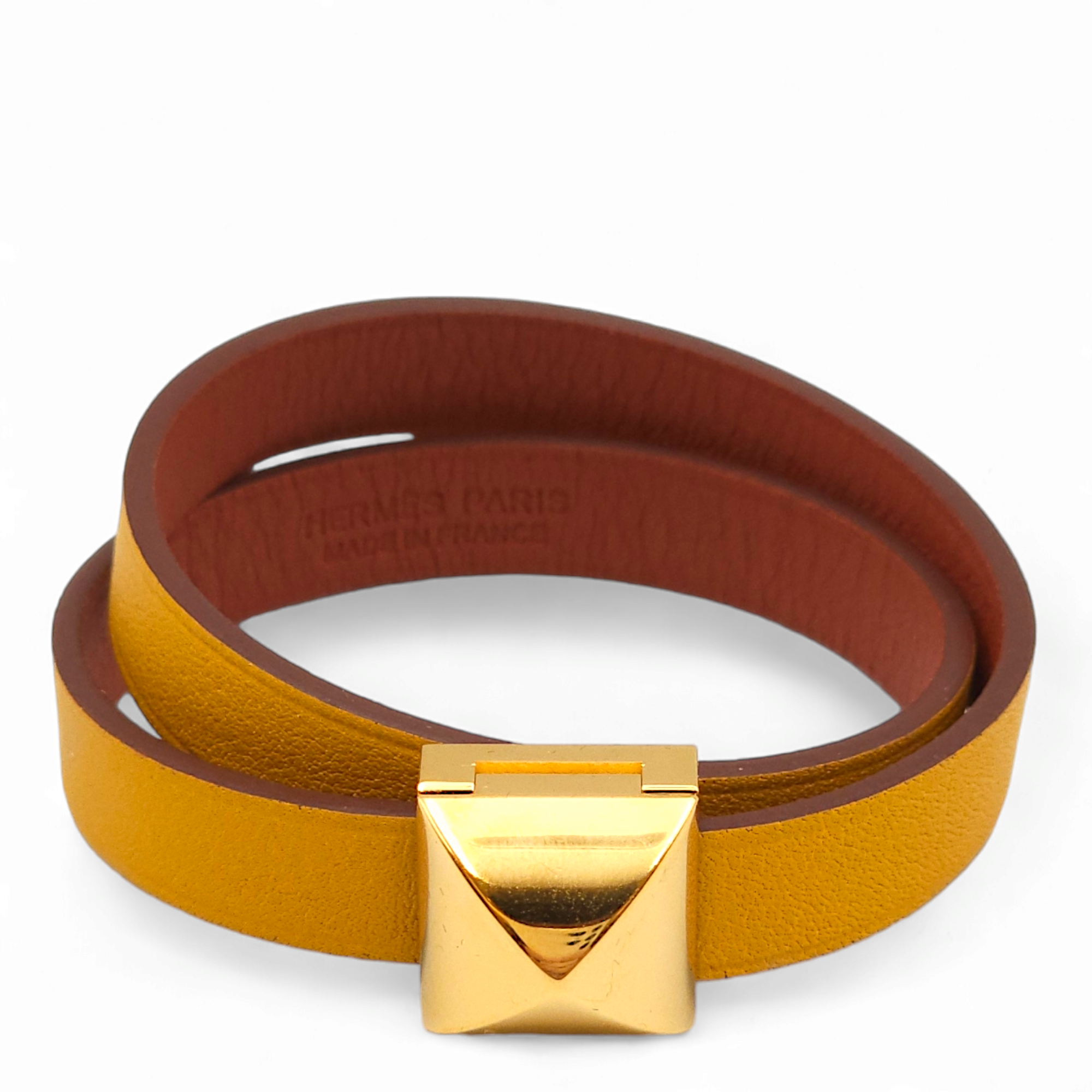 Reversible Medor Infiniti Double tour T2 Cuivre & Jaune Ambre Bracelet in Swift, Gold hardware