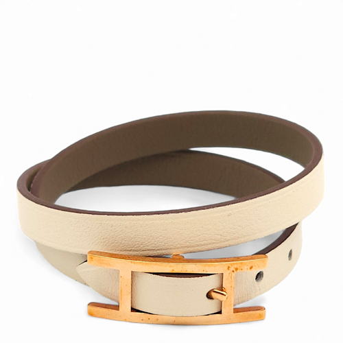 Behapi Double Tour T2 Nata/Etoupe Bracelet in Swift, Rose Gold hardware