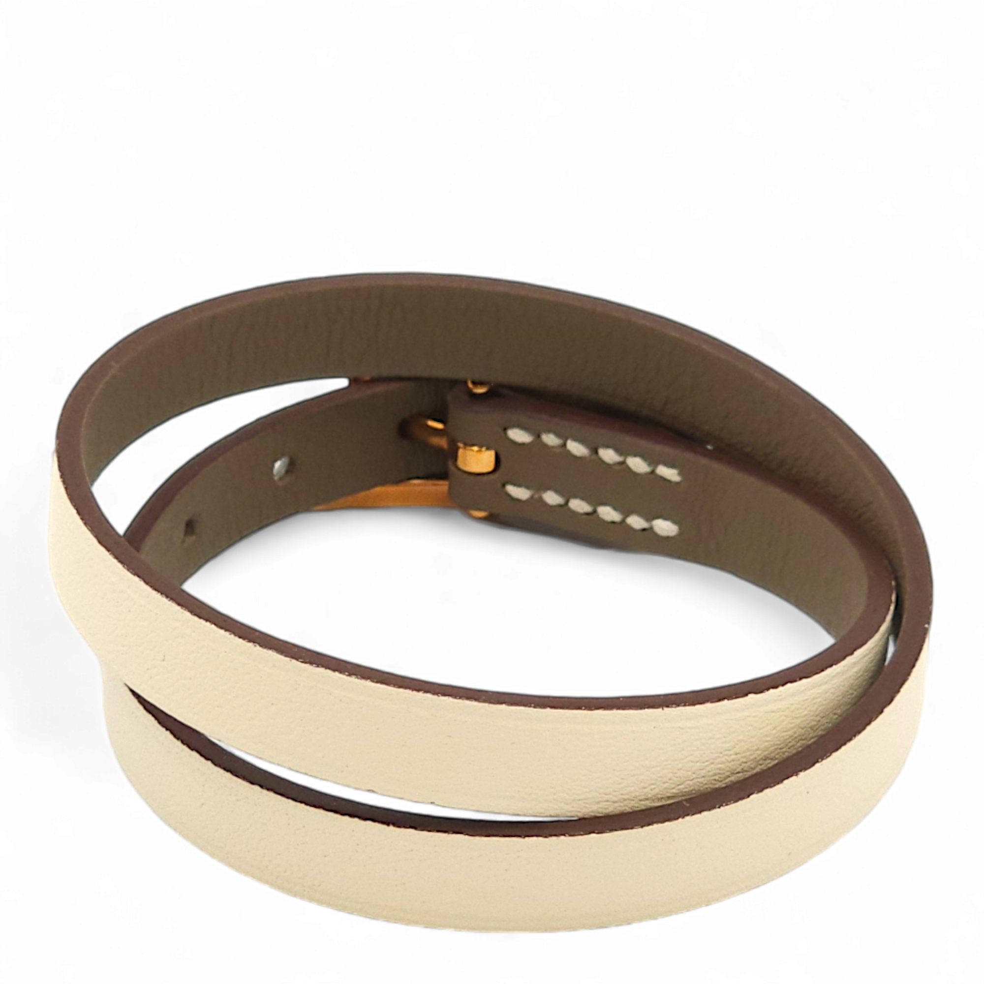 Behapi Double Tour T2 Nata/Etoupe Bracelet in Swift, Rose Gold hardware