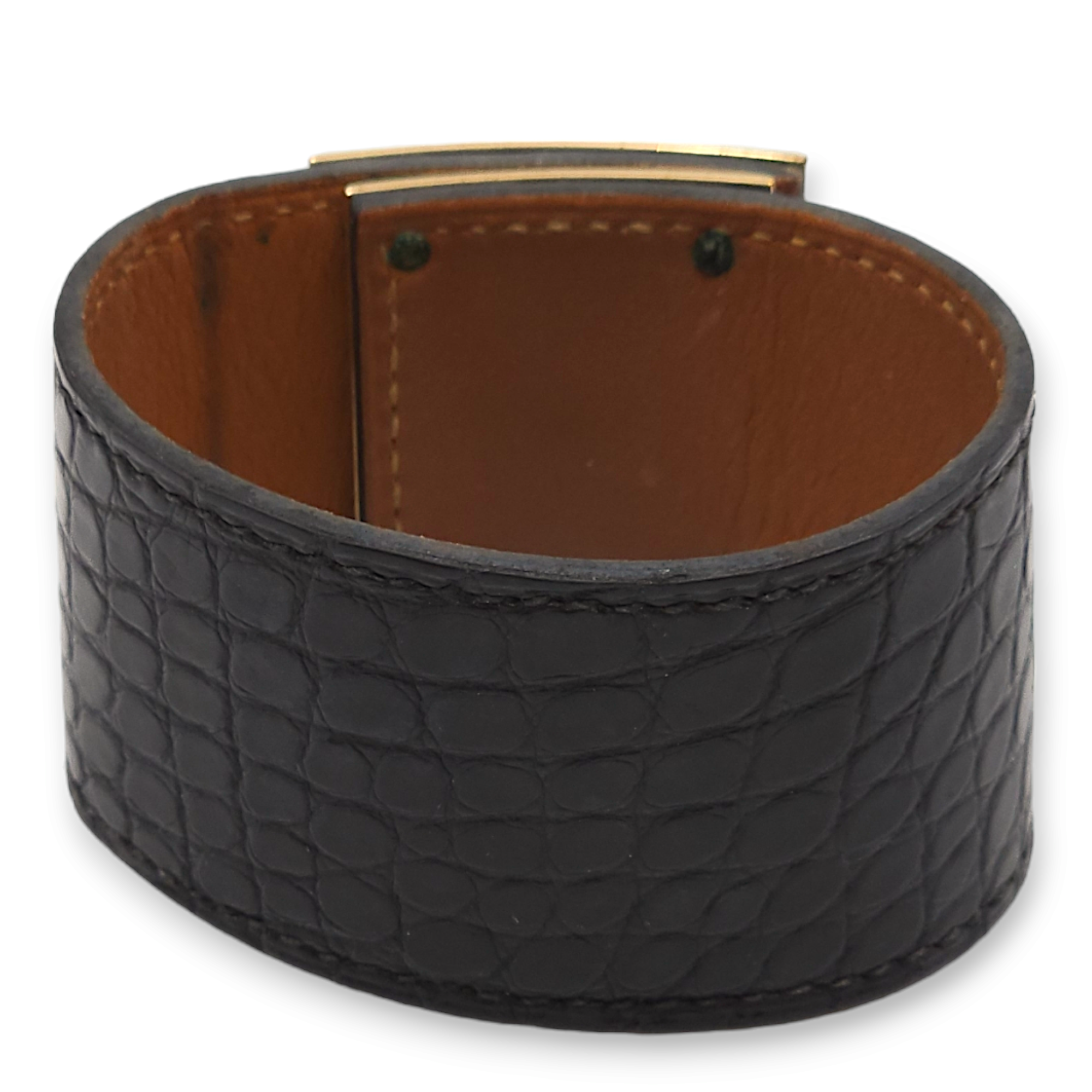 Kelly Dog Small Black Bracelet in Matte Alligator, Permabrass hardware