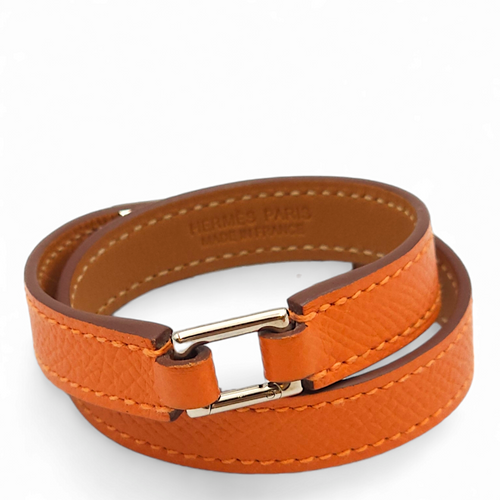 Rivale Double Tour Extra Small Orange Bracelet in Epsom, Palladium hardware